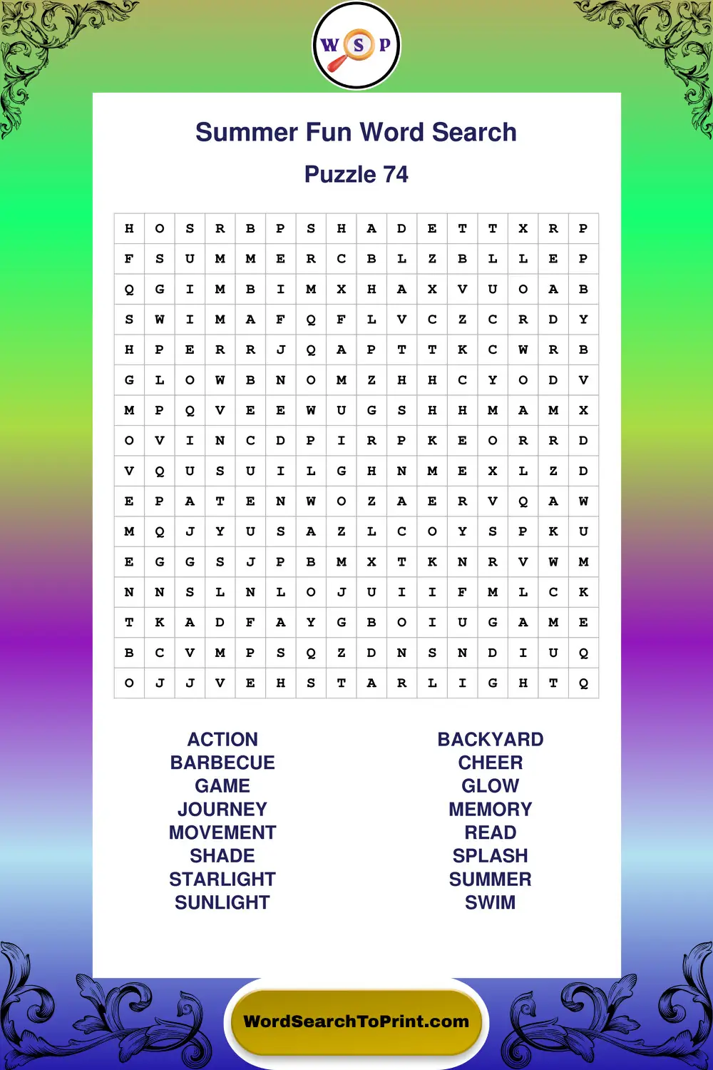 Summer Fun Word Search Puzzle 74