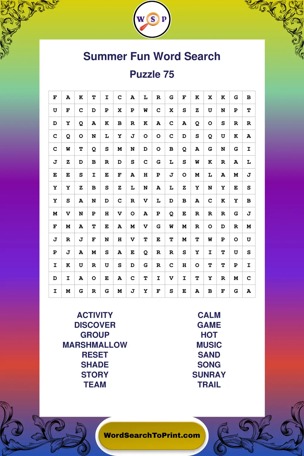 Summer Fun Word Search Puzzle 75
