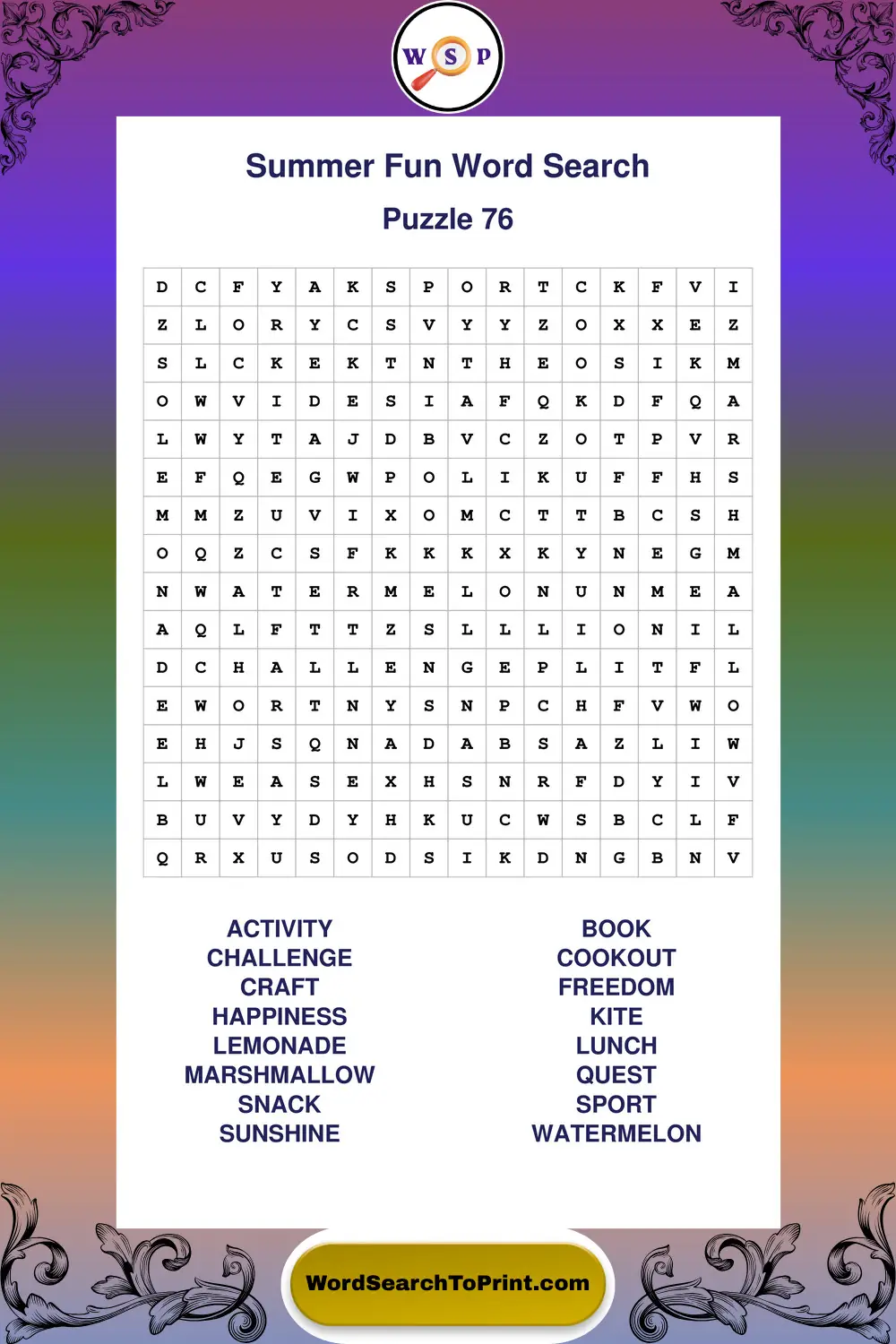 Summer Fun Word Search Puzzle 76