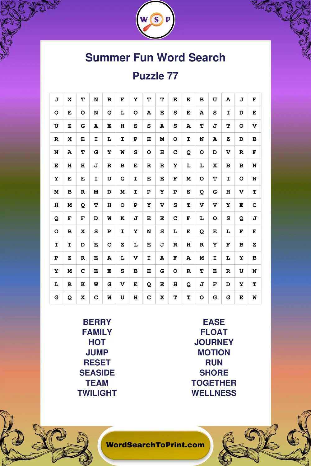 Summer Fun Word Search Puzzle 77