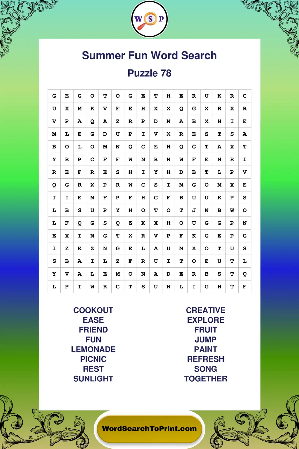 Summer Fun Word Search Puzzle 78