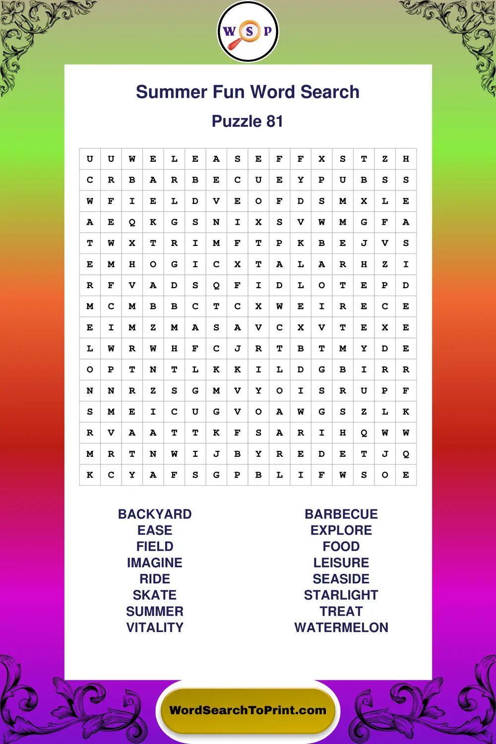 Summer Fun Word Search Puzzle 81