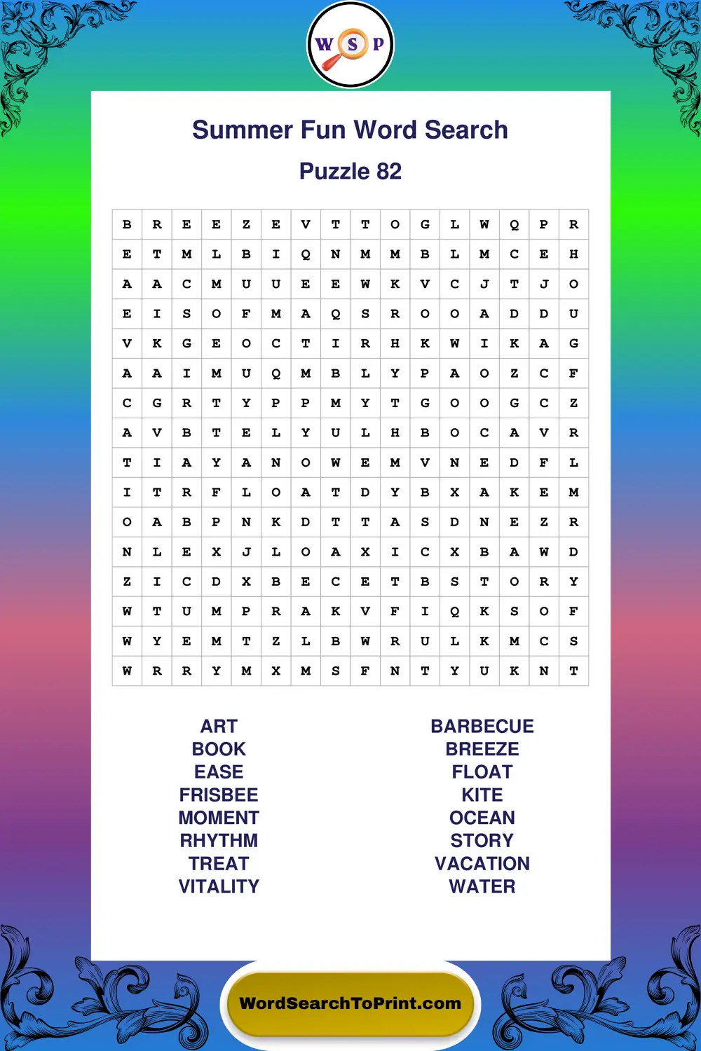 Summer Fun Word Search Puzzle 82