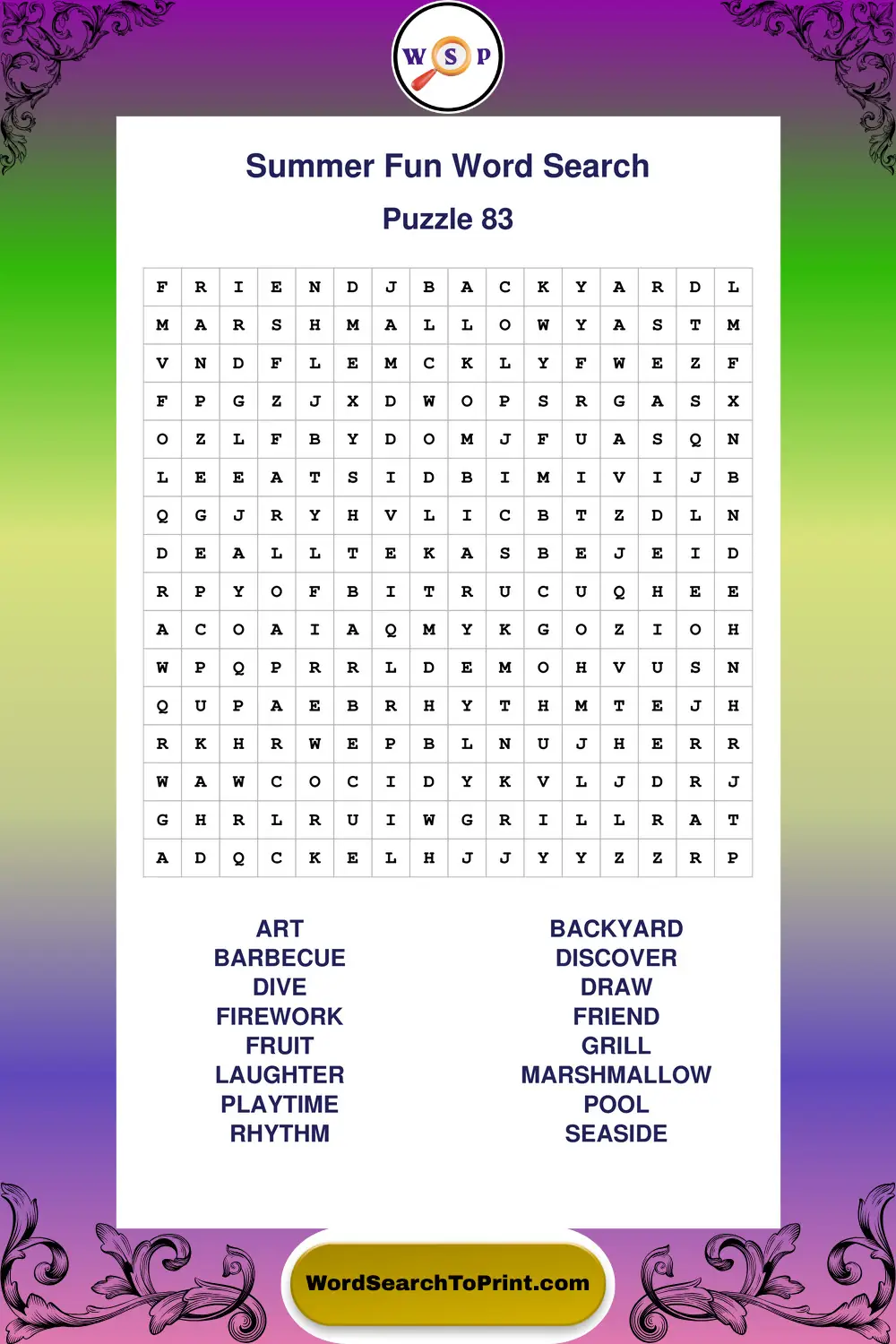 Summer Fun Word Search Puzzle 83