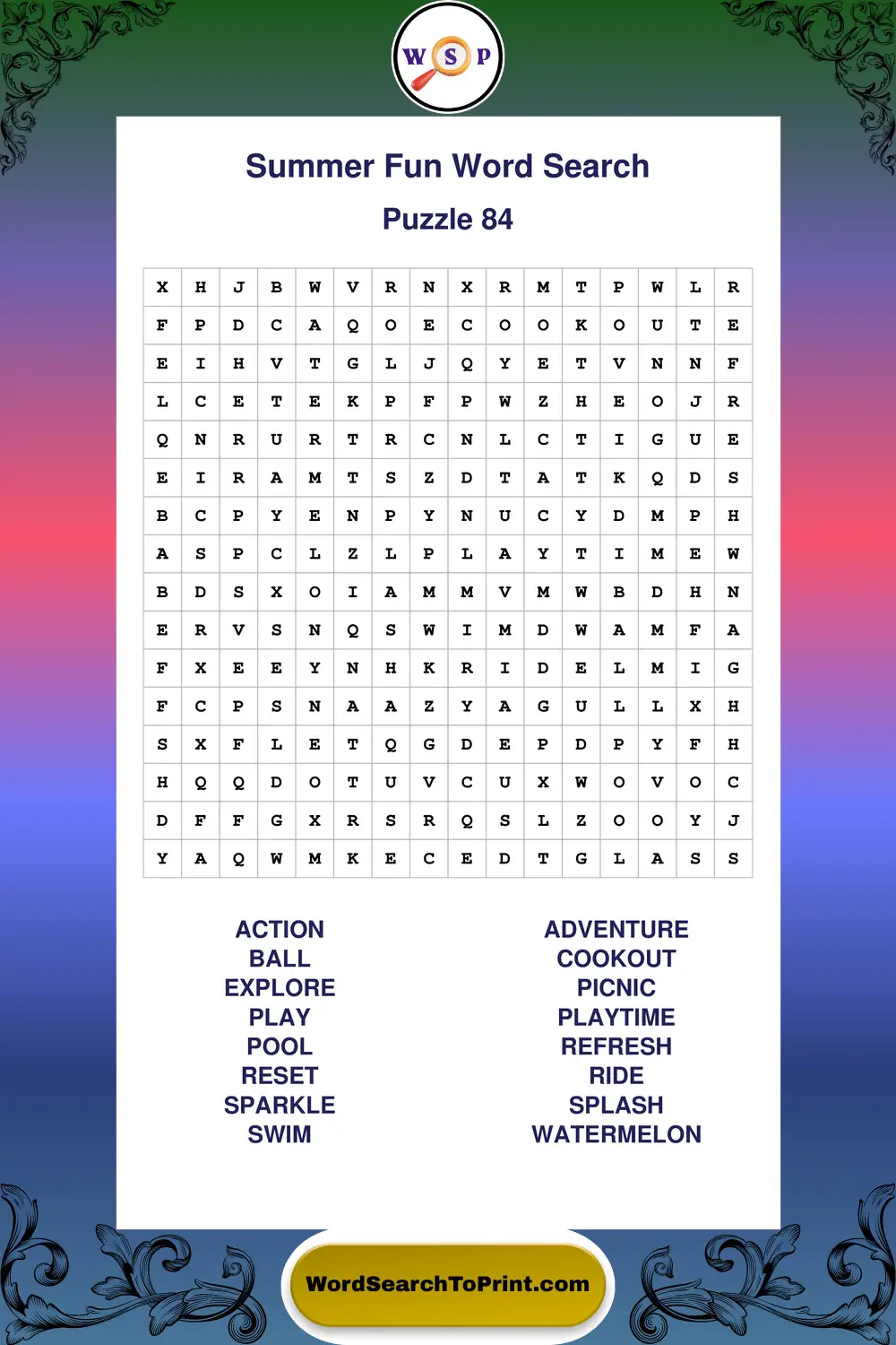 Summer Fun Word Search Puzzle 84