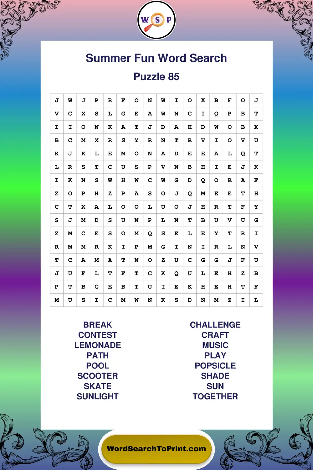 Summer Fun Word Search Puzzle 85