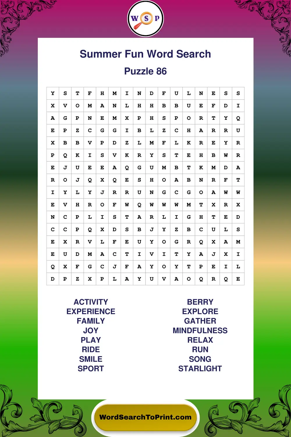 Summer Fun Word Search Puzzle 86
