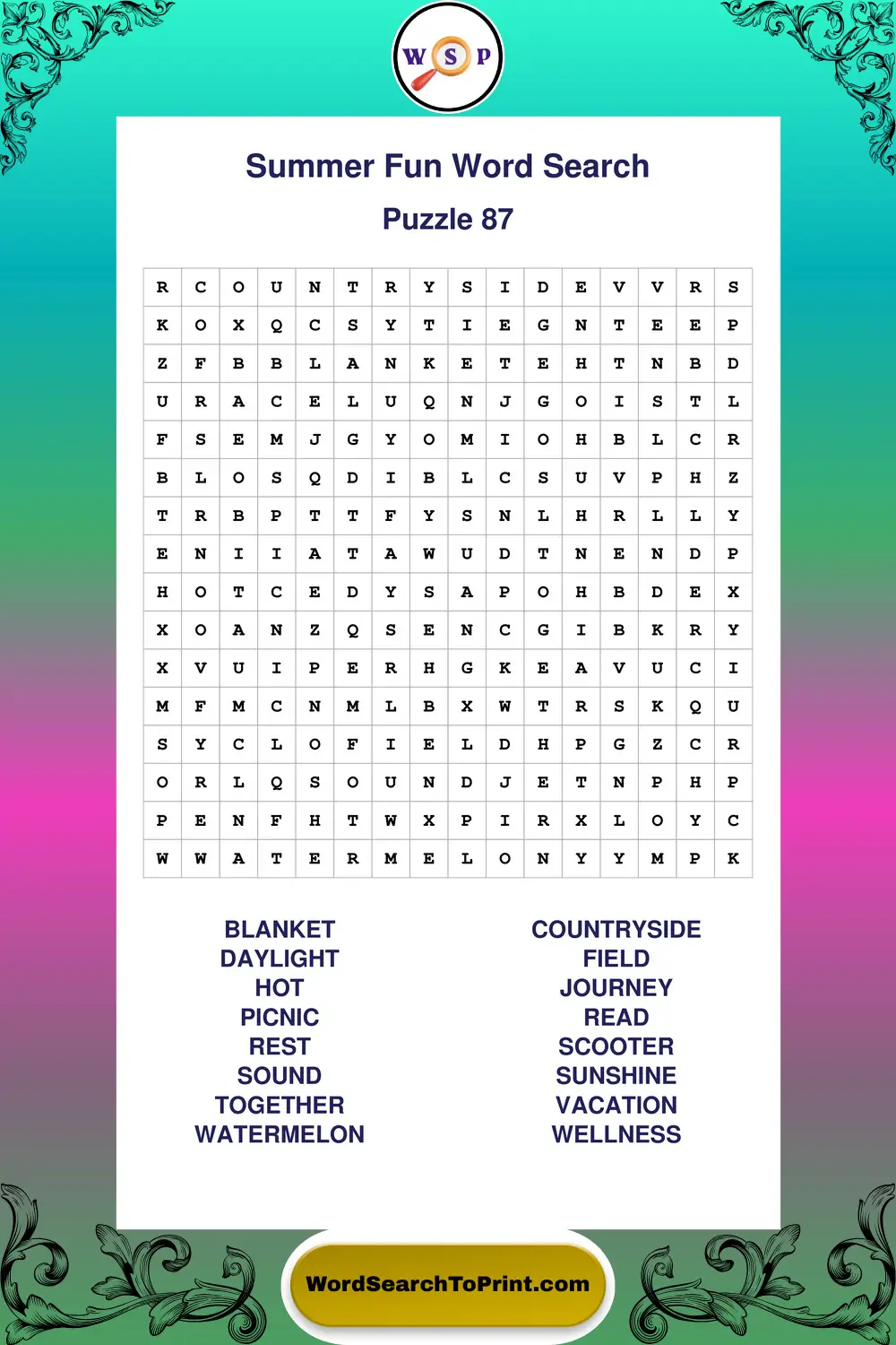 Summer Fun Word Search Puzzle 87