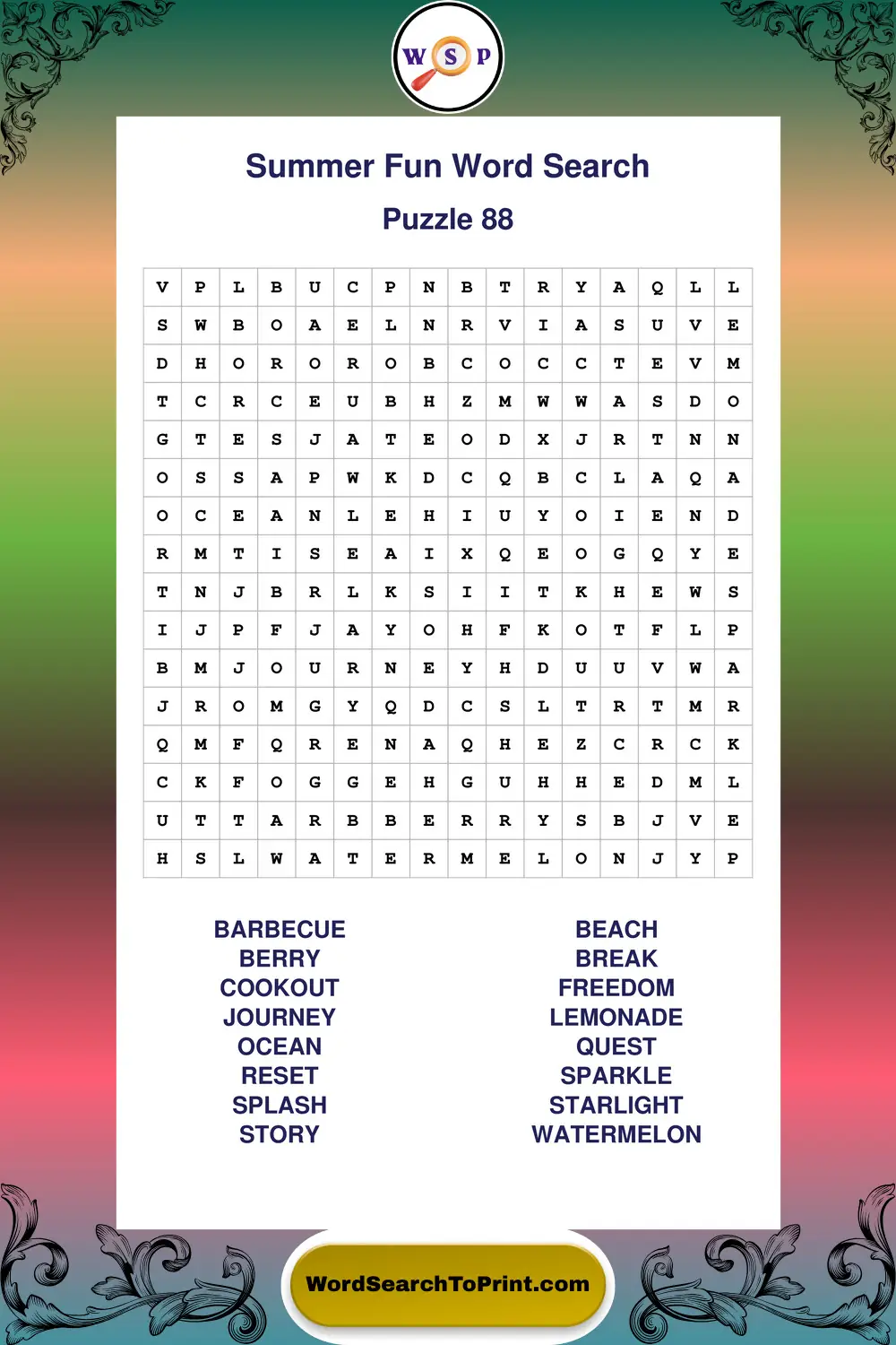 Summer Fun Word Search Puzzle 88