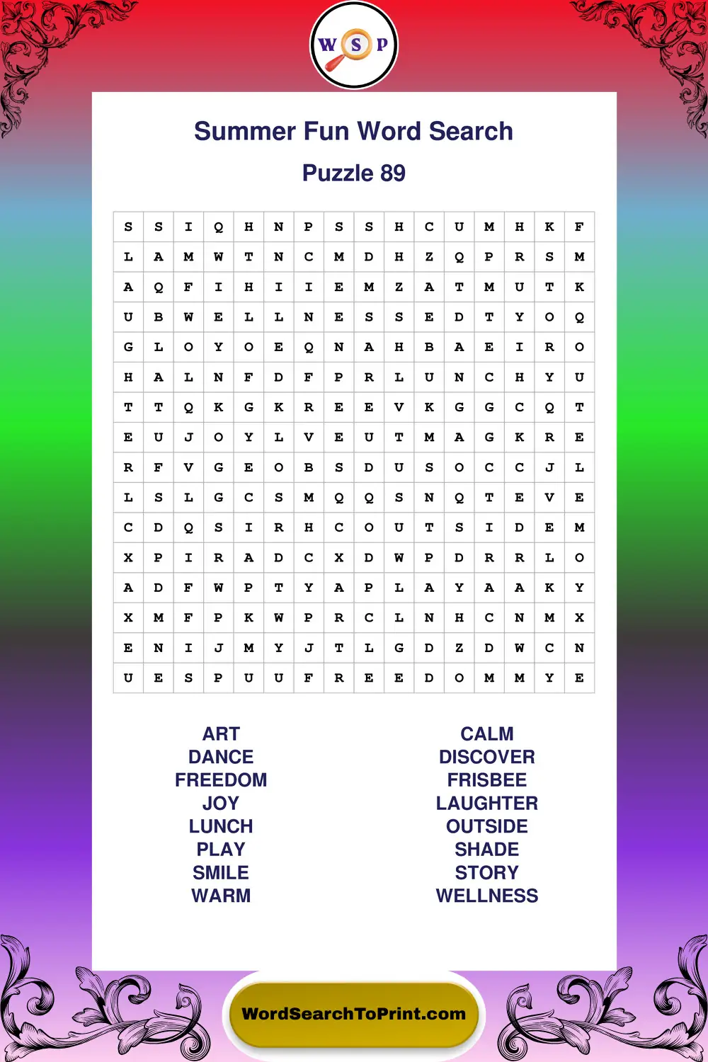 Summer Fun Word Search Puzzle 89