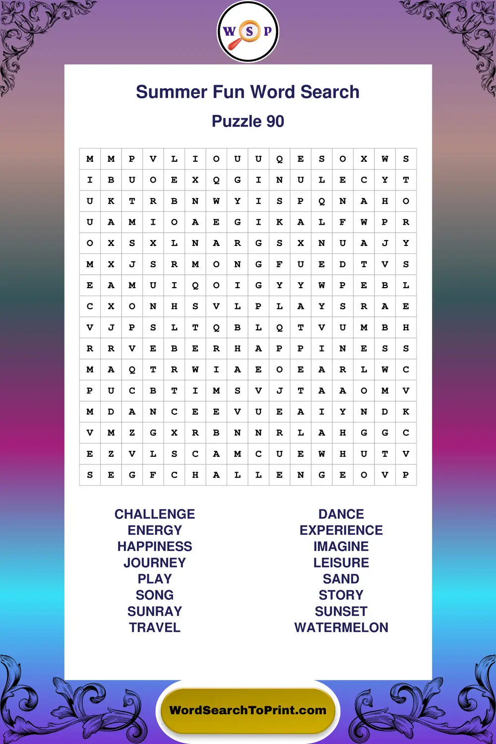 Summer Fun Word Search Puzzle 90