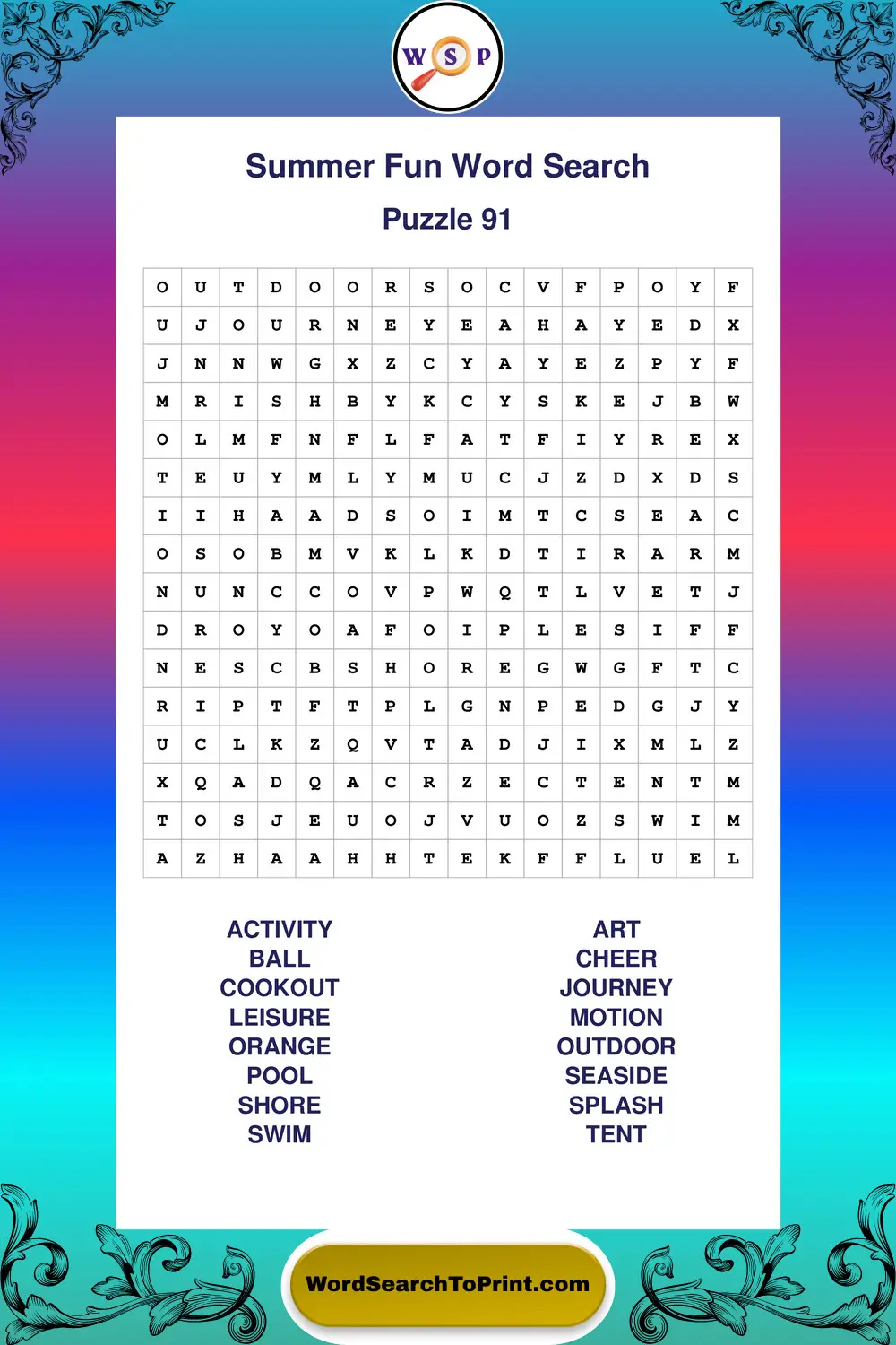 Summer Fun Word Search Puzzle 91
