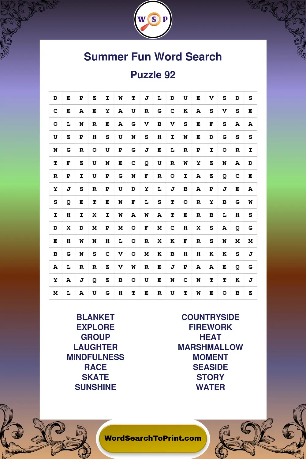 Summer Fun Word Search Puzzle 92