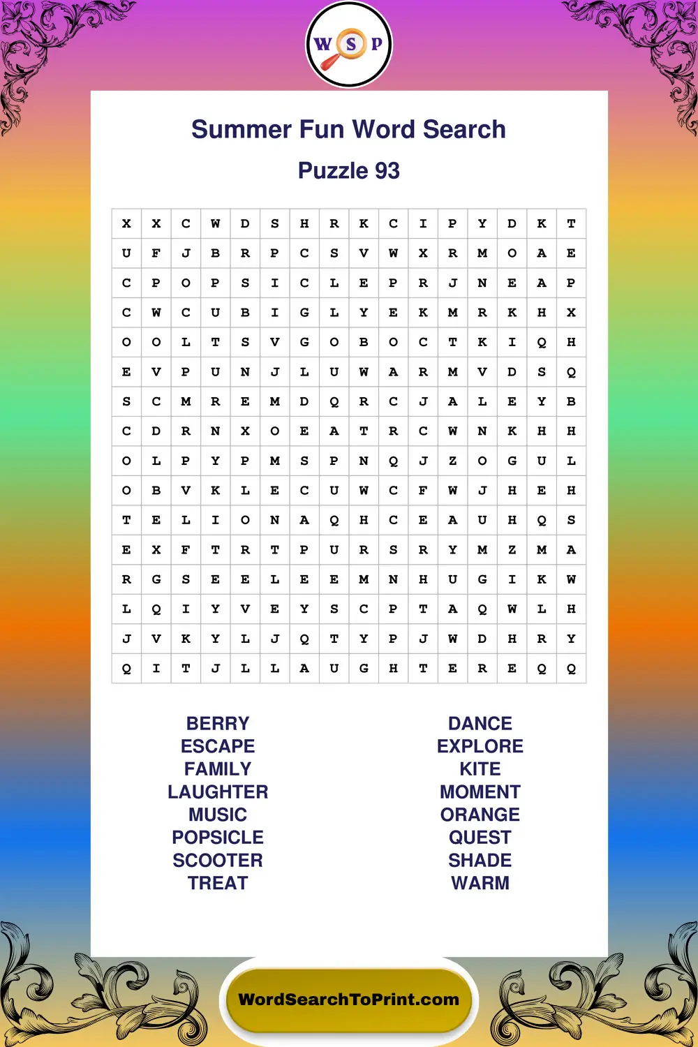 Summer Fun Word Search Puzzle 93