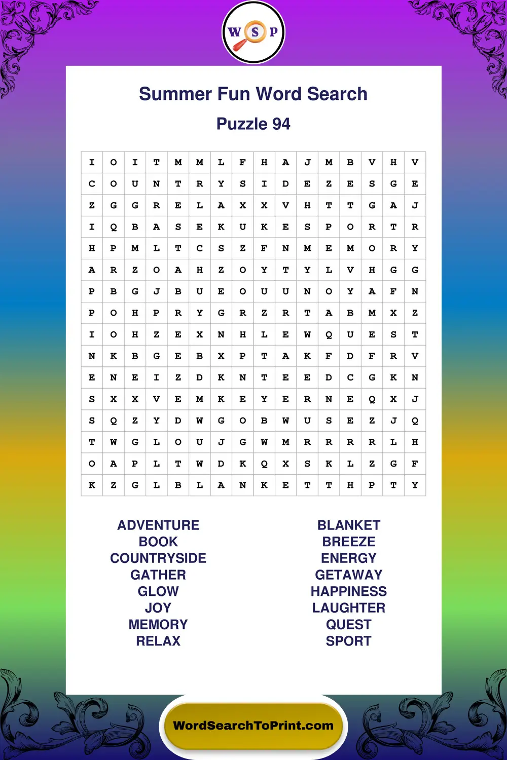 Summer Fun Word Search Puzzle 94