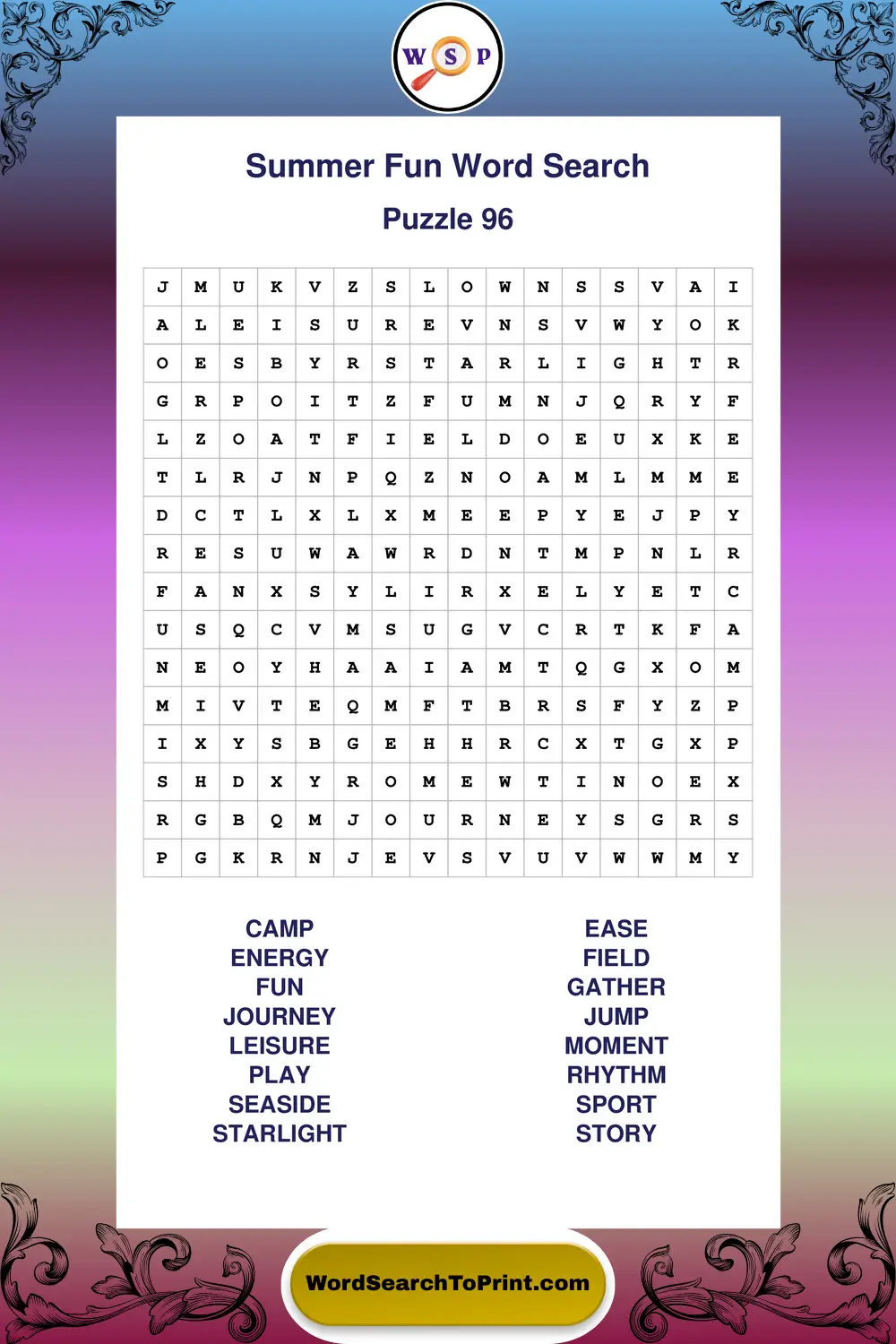 Summer Fun Word Search Puzzle 96