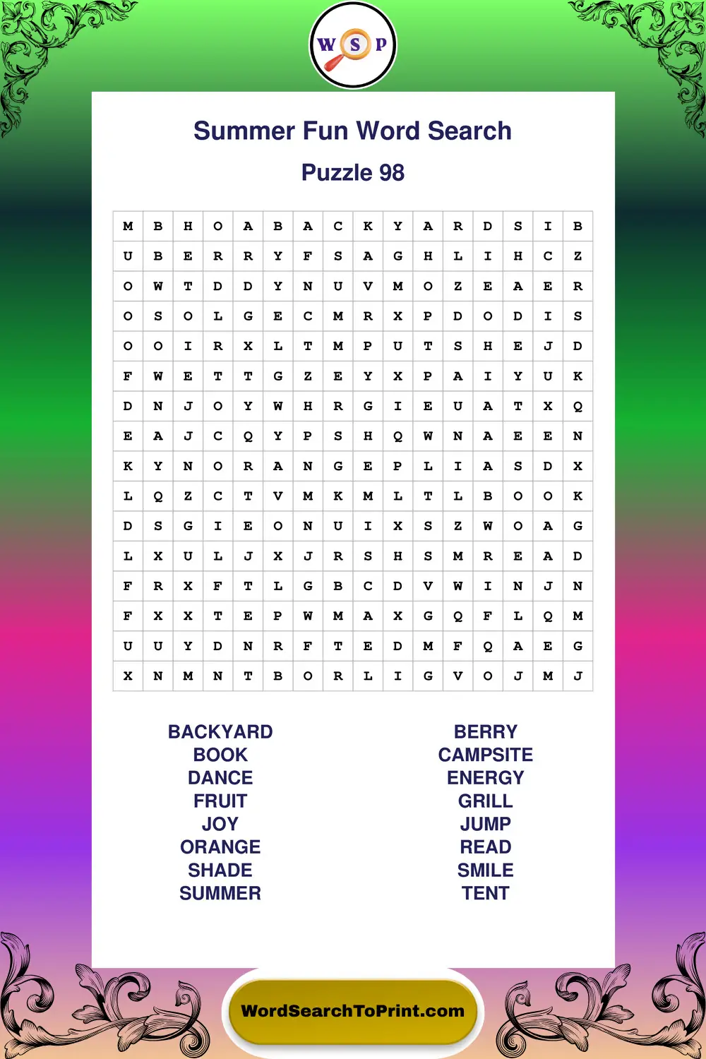 Summer Fun Word Search Puzzle 98