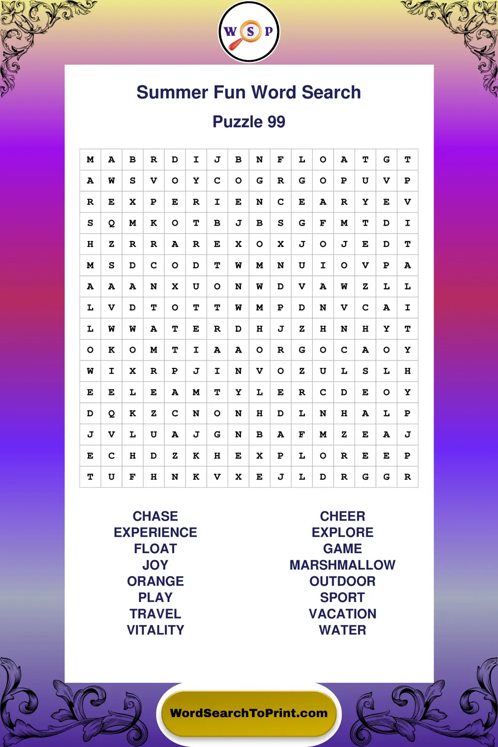 Summer Fun Word Search Puzzle 99
