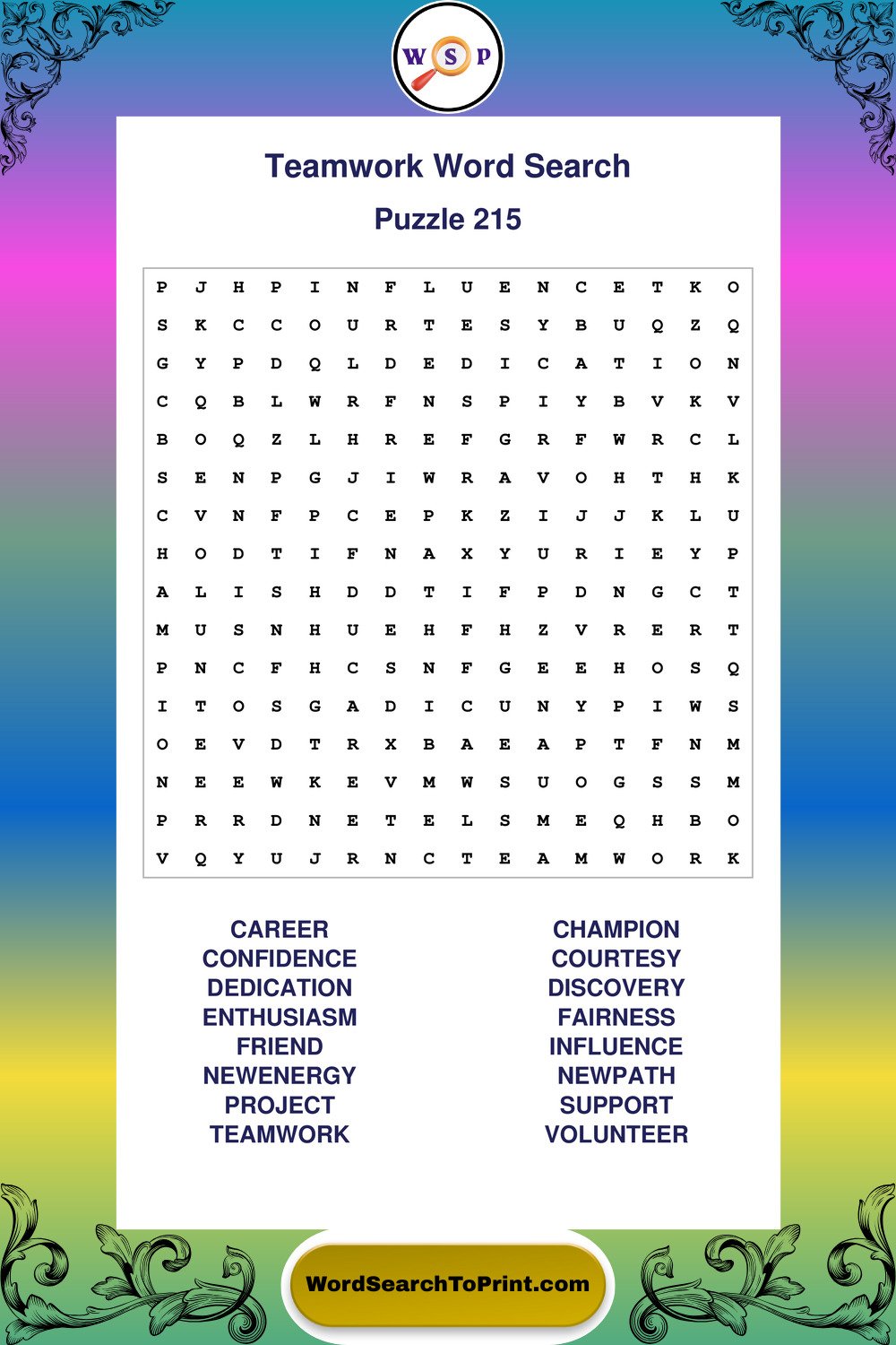 Teamwork Word Search Puzzle 215