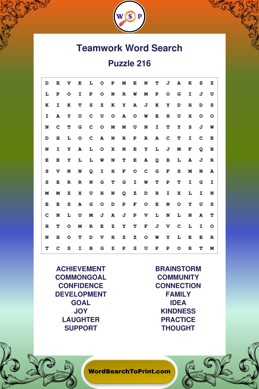 Teamwork Word Search Puzzle 216
