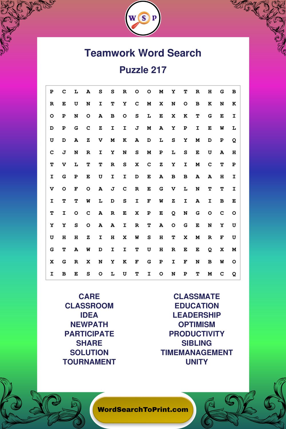 Teamwork Word Search Puzzle 217