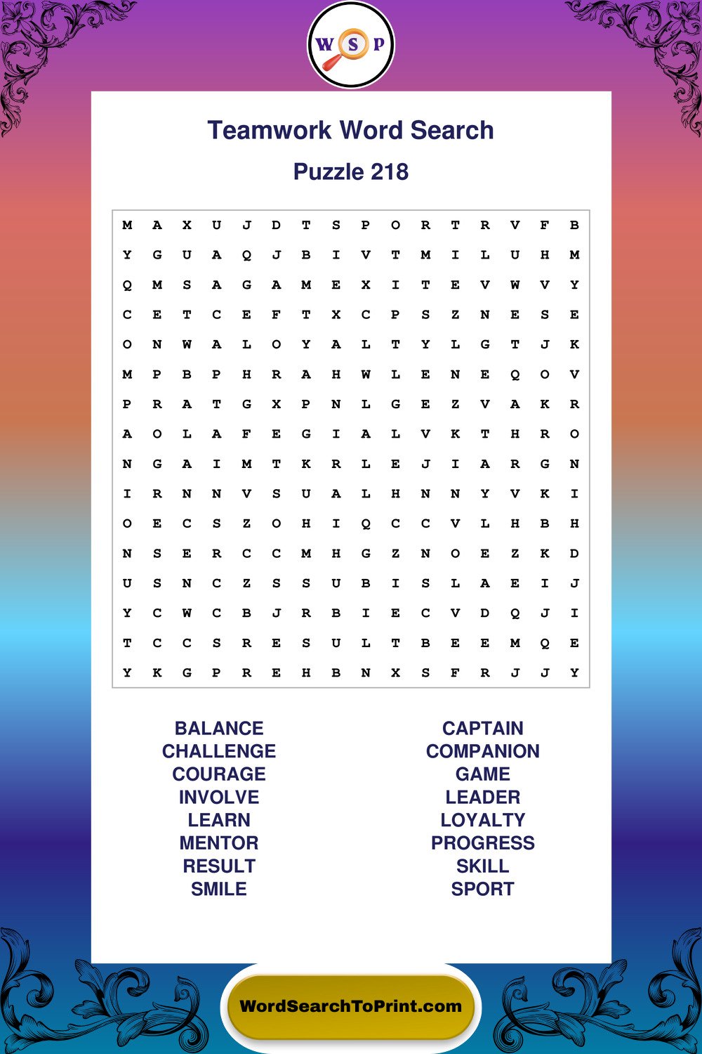 Teamwork Word Search Puzzle 218