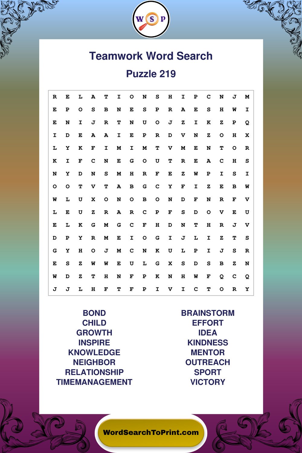 Teamwork Word Search Puzzle 219