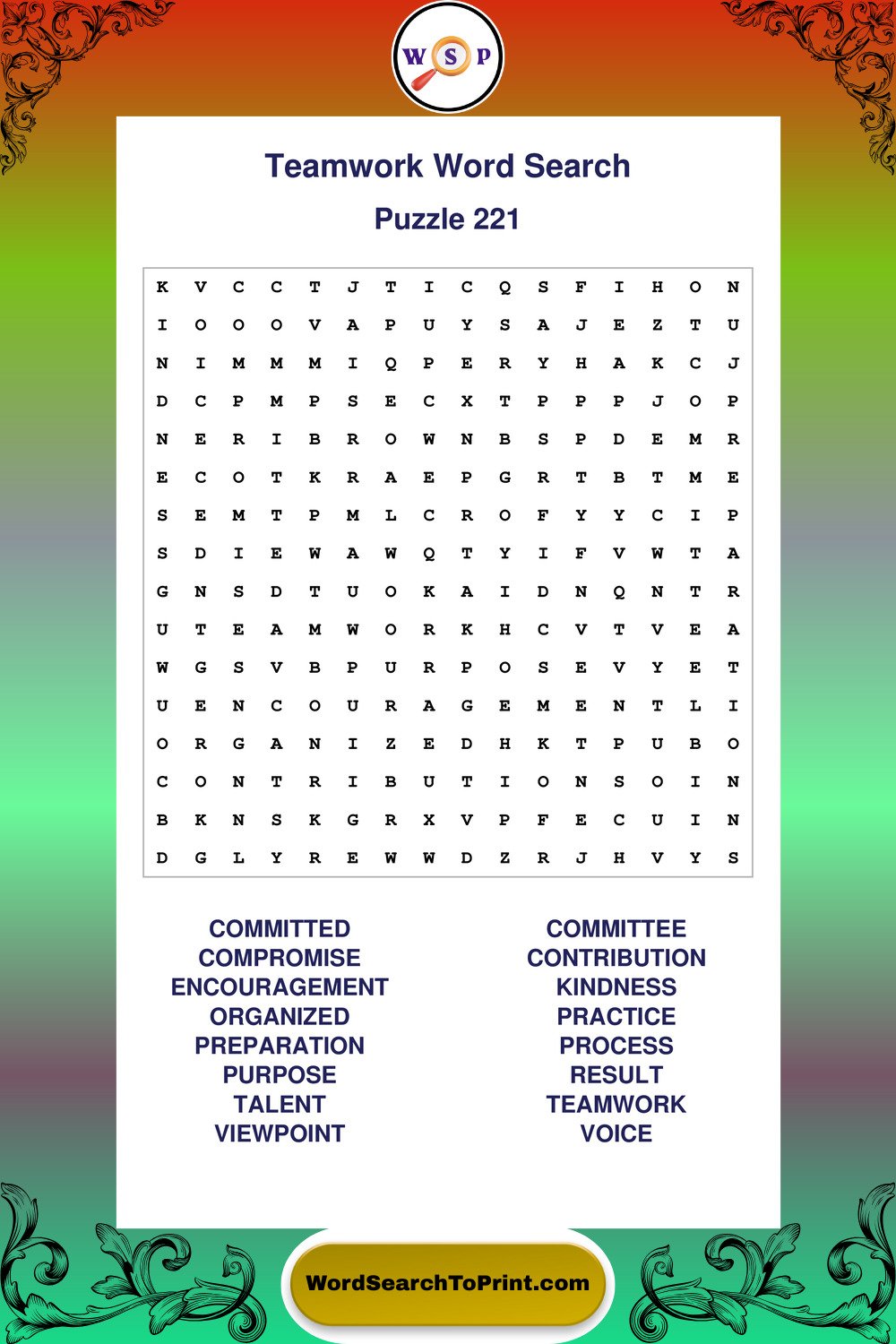 Teamwork Word Search Puzzle 221