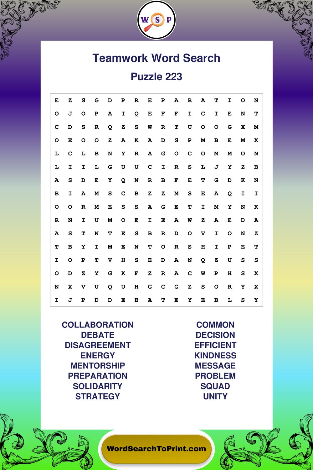 Teamwork Word Search Puzzle 223