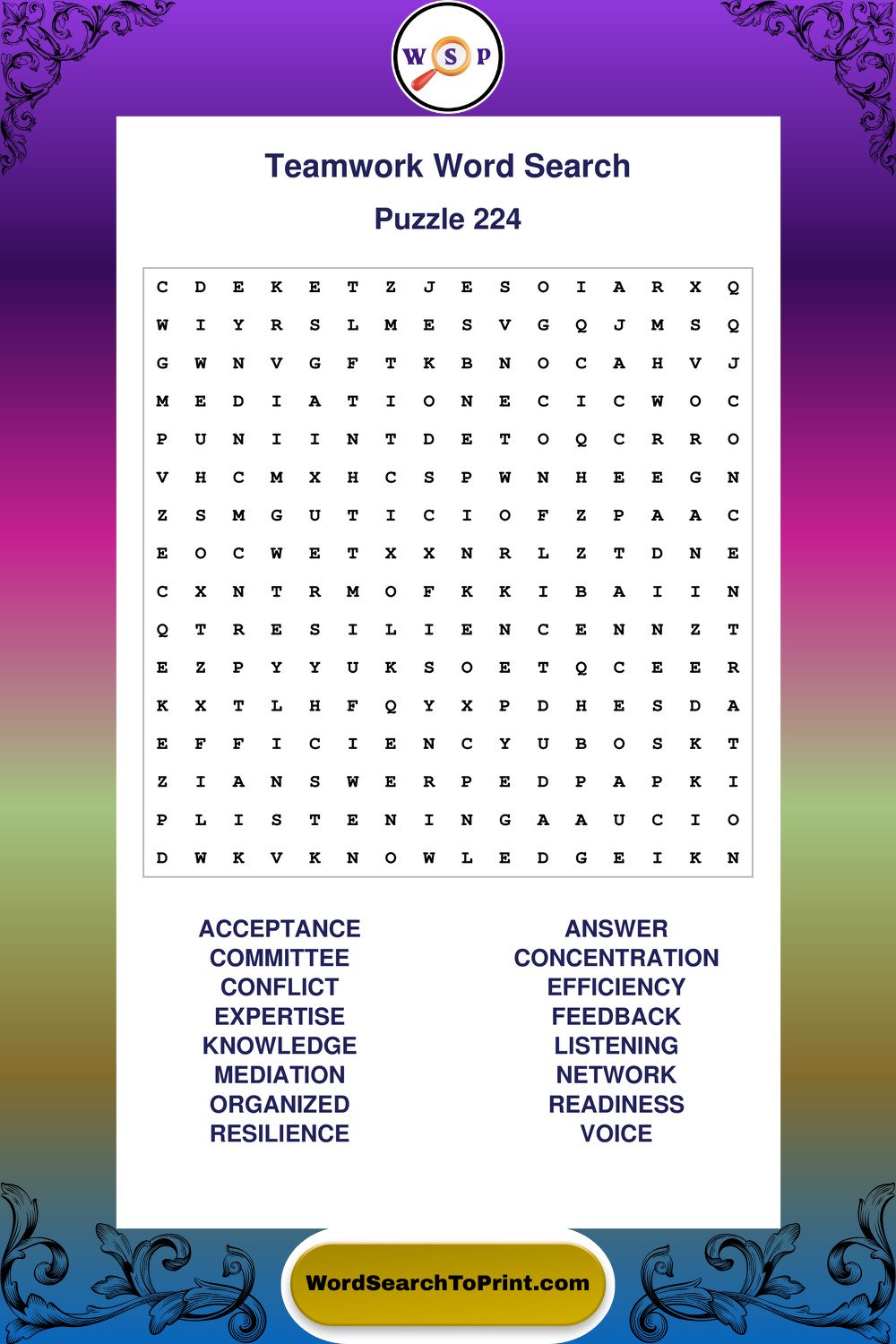 Teamwork Word Search Puzzle 224