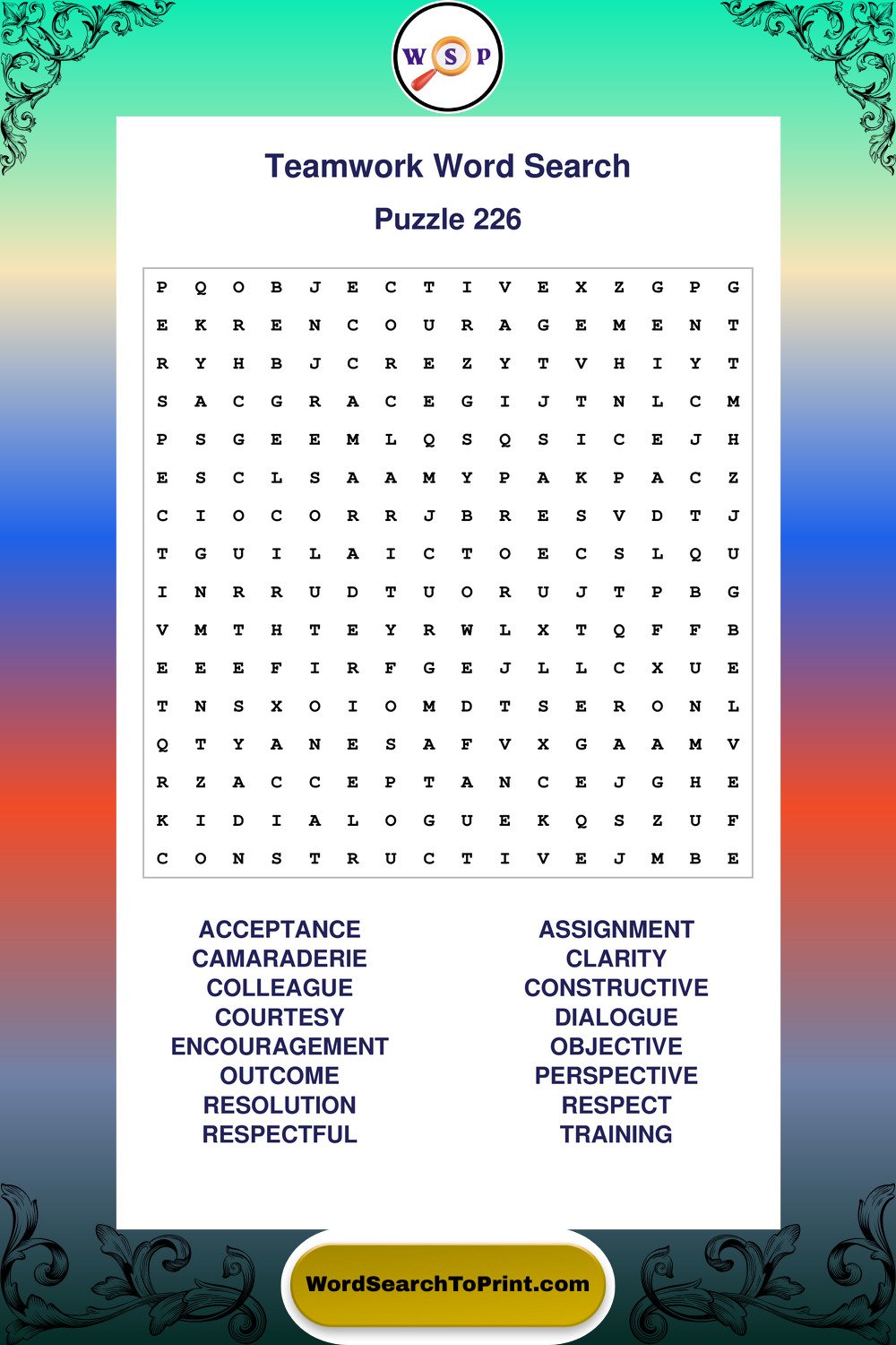 Teamwork Word Search Puzzle 226