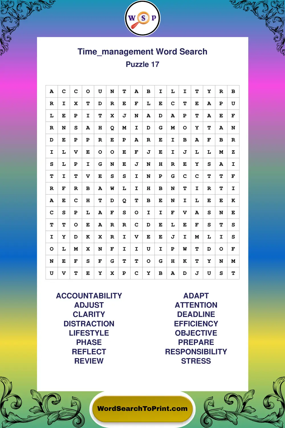 Time Management Word Search Puzzle 17
