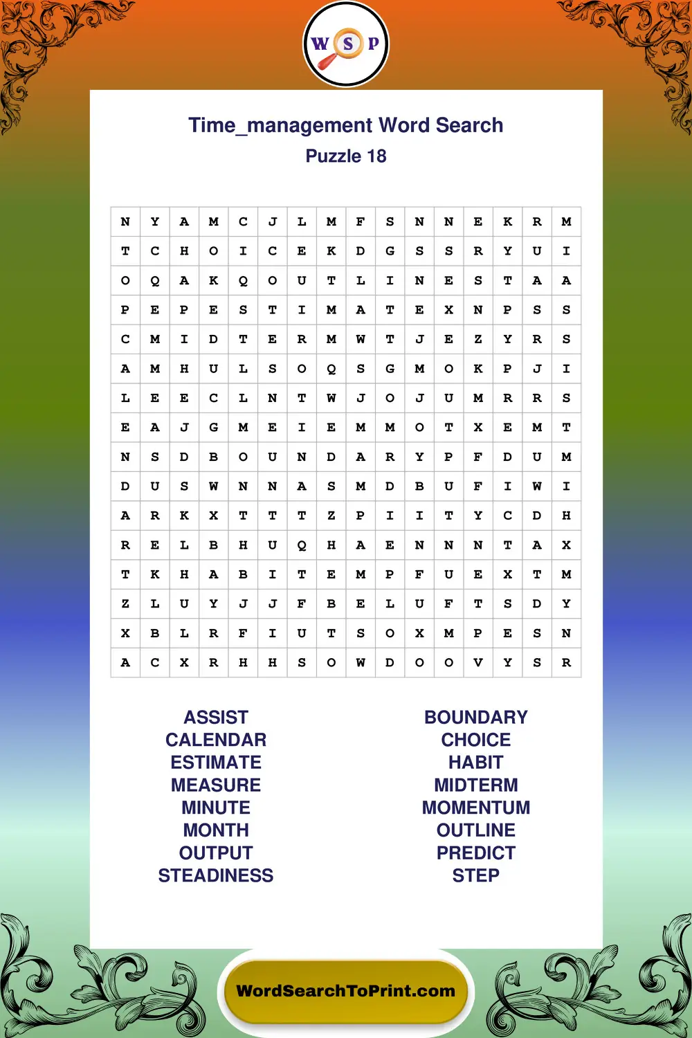 Time Management Word Search Puzzle 18