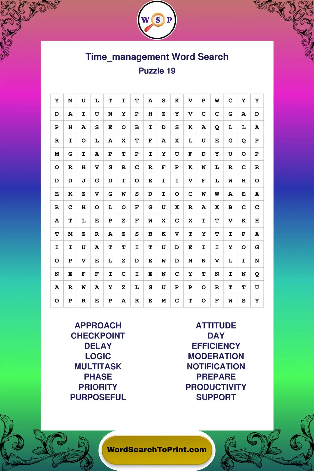 Time Management Word Search Puzzle 19