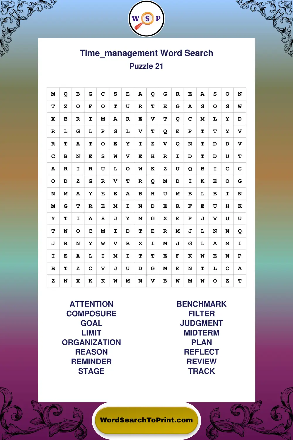 Time Management Word Search Puzzle 21