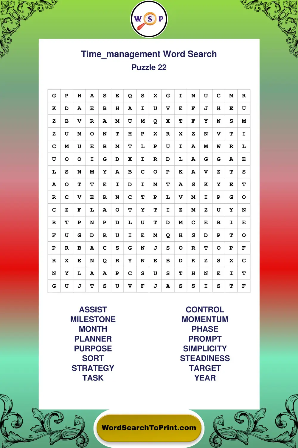 Time Management Word Search Puzzle 22