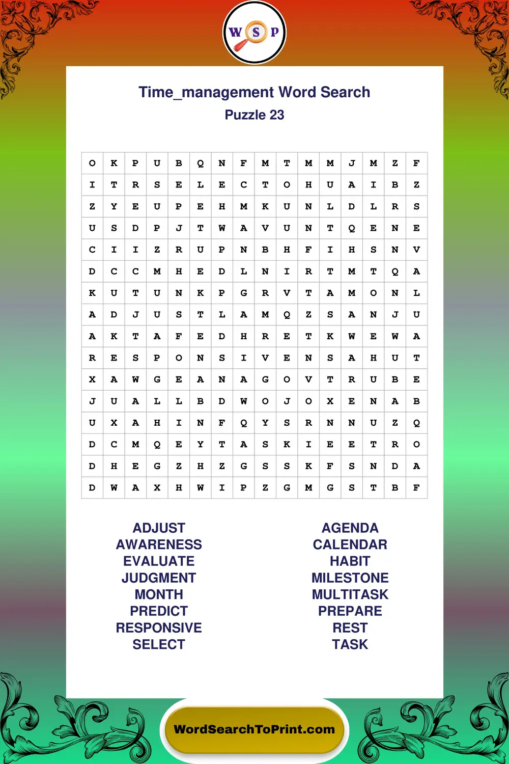 Time Management Word Search Puzzle 23