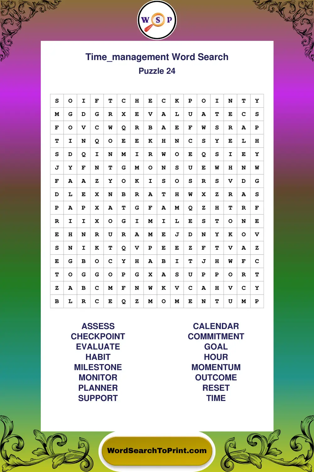 Time Management Word Search Puzzle 24