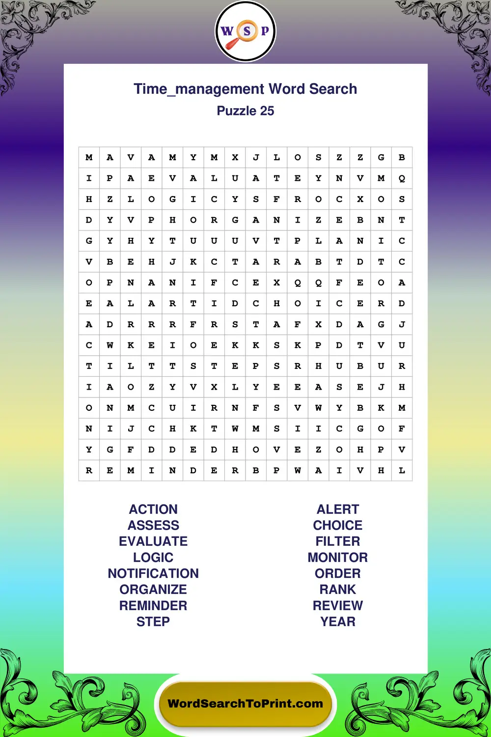 Time Management Word Search Puzzle 25