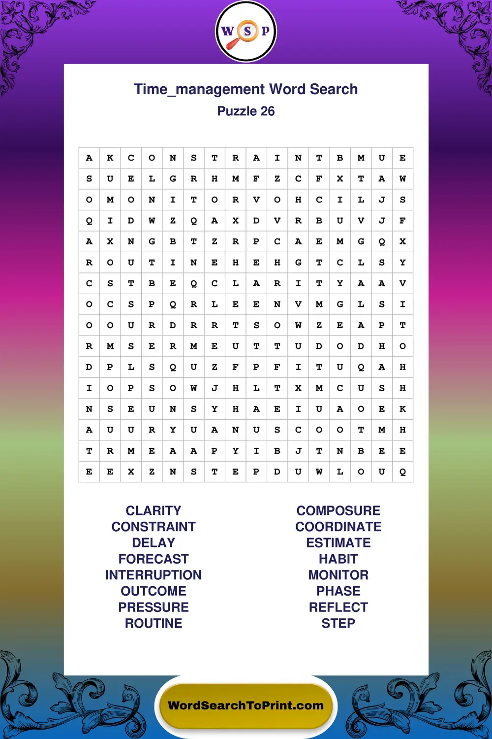 Time Management Word Search Puzzle 26
