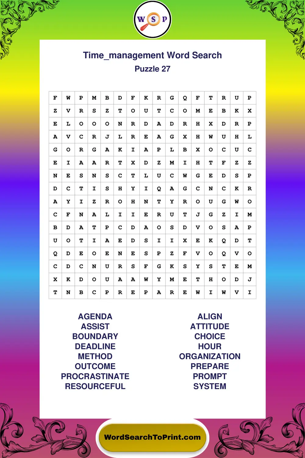 Time Management Word Search Puzzle 27