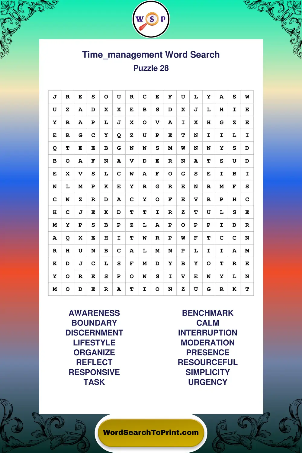 Time Management Word Search Puzzle 28