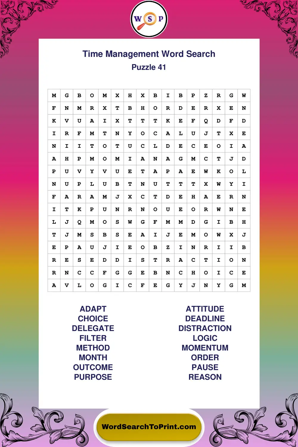 Time Management Word Search Puzzle 41
