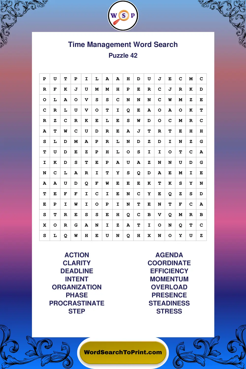 Time Management Word Search Puzzle 42