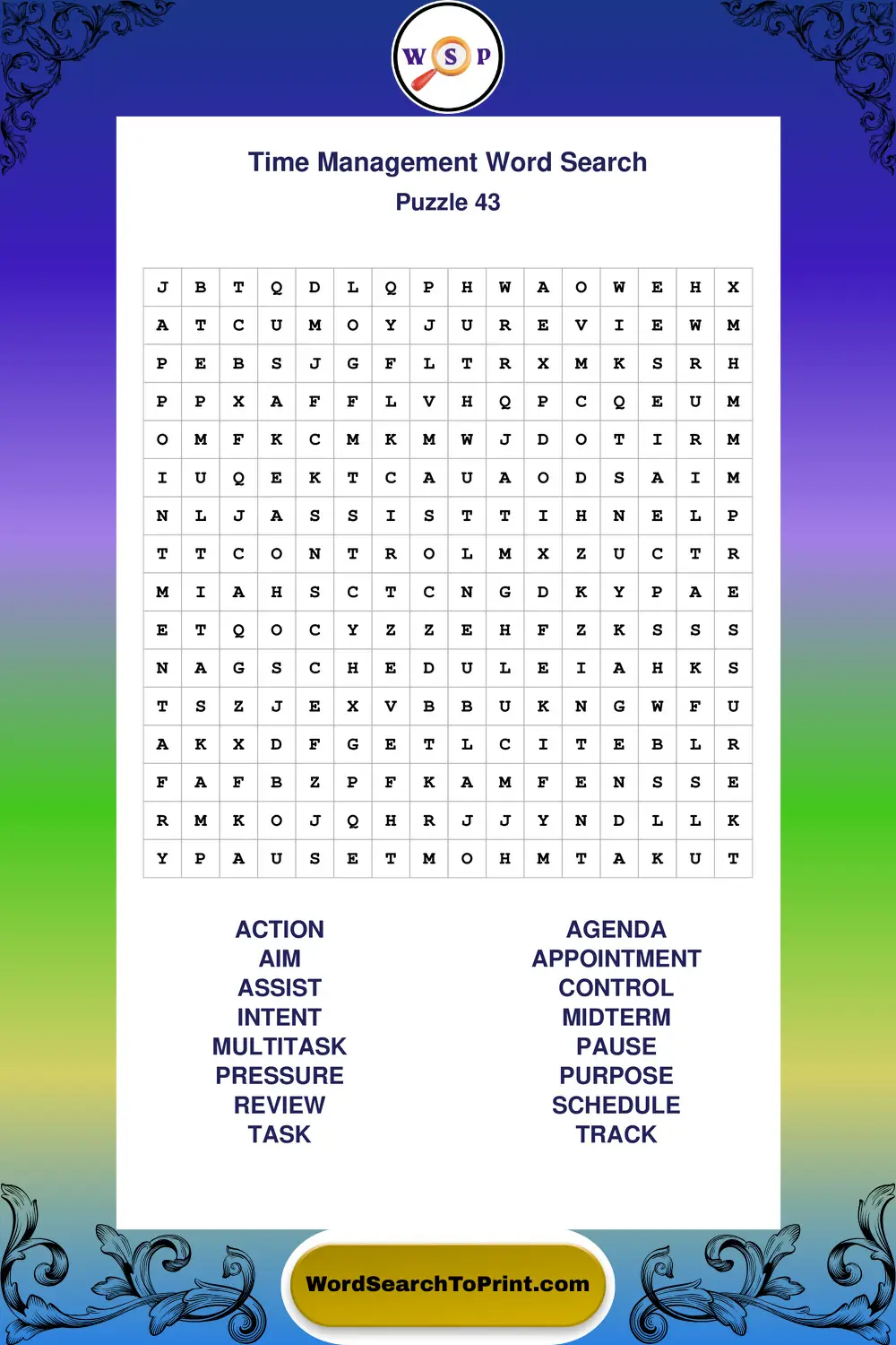 Time Management Word Search Puzzle 43