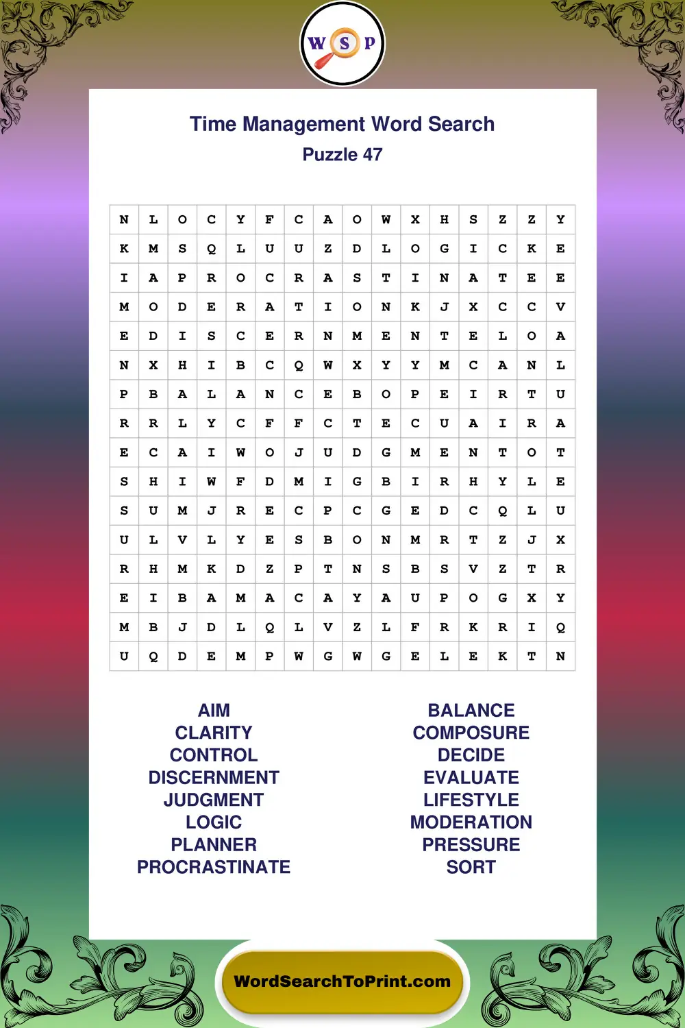 Time Management Word Search Puzzle 47