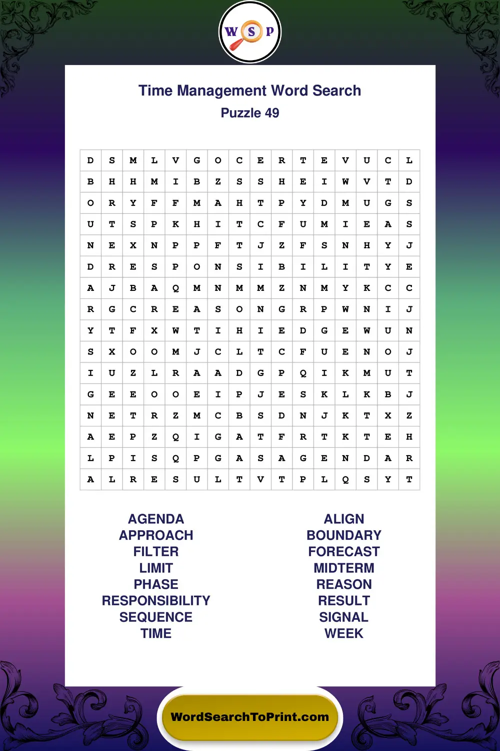 Time Management Word Search Puzzle 49