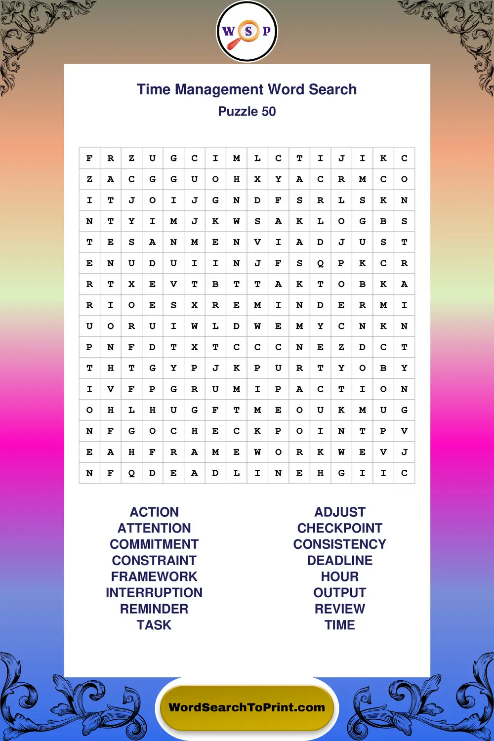 Time Management Word Search Puzzle 50