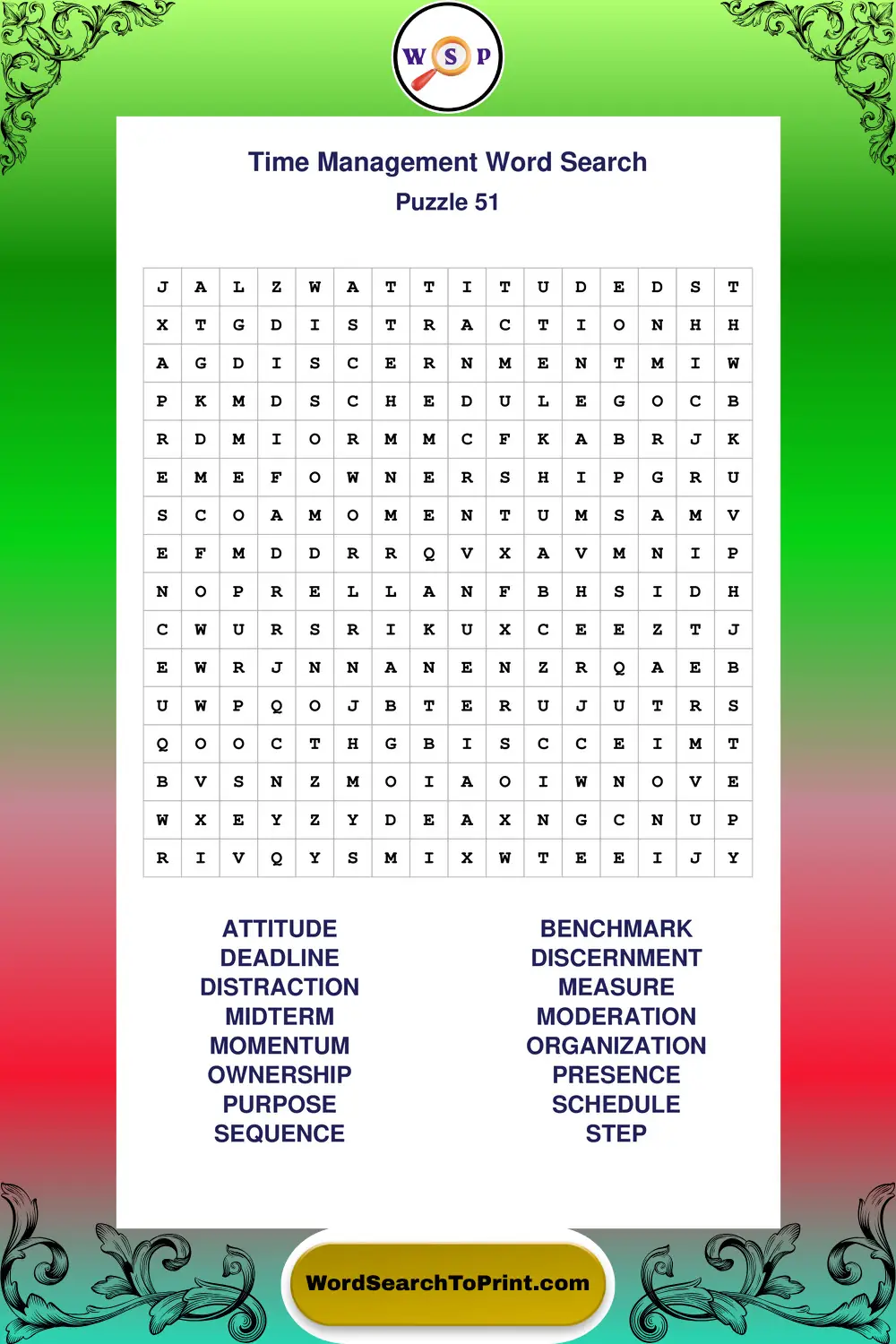 Time Management Word Search Puzzle 51