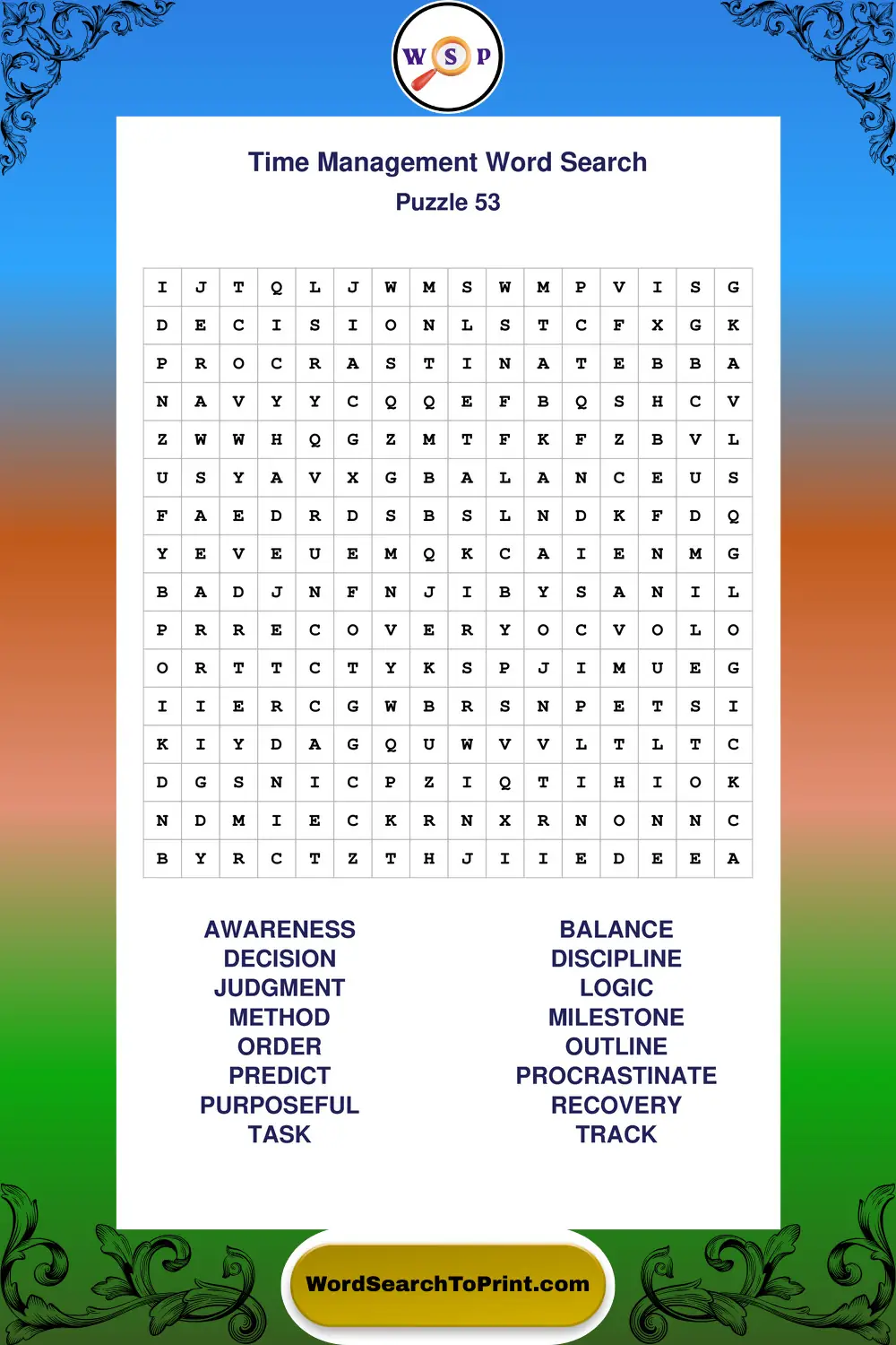 Time Management Word Search Puzzle 53